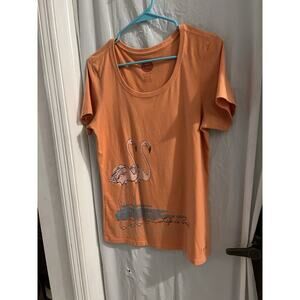 Life Is Good Women's Sm Orange/Peach "Flamingos" Crusher Scoop Neck Tee Shirt